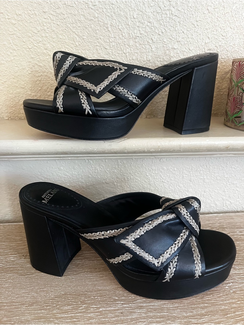 Antonio Melani Cora Leather Knotted Platform Sandals Women's Size 8.5